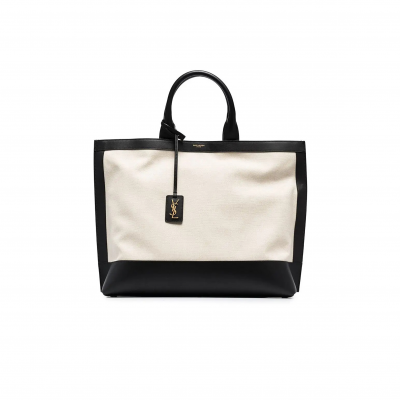 YSL CALFSKIN LINEN TWO TONE SHOPPING TOTE BLACK 6197571560143 (41.5*34*14cm)